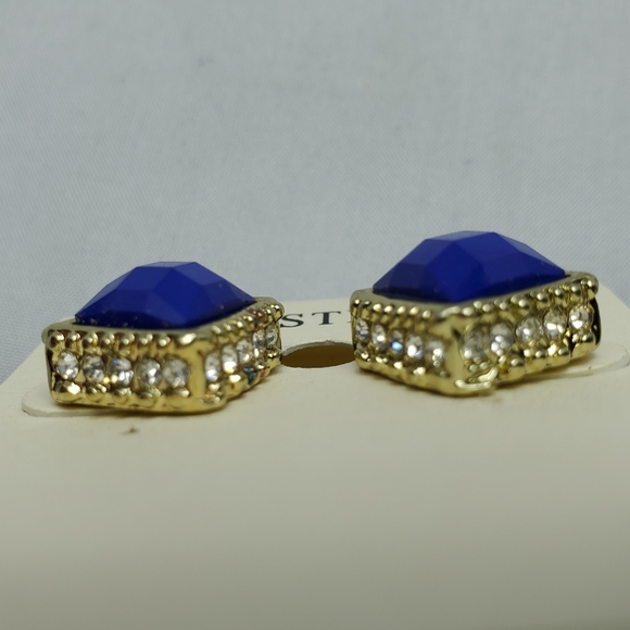 2 pairs Mystique blue sapphire dangle, and button with rhinestone earrings - Picture 2 of 5